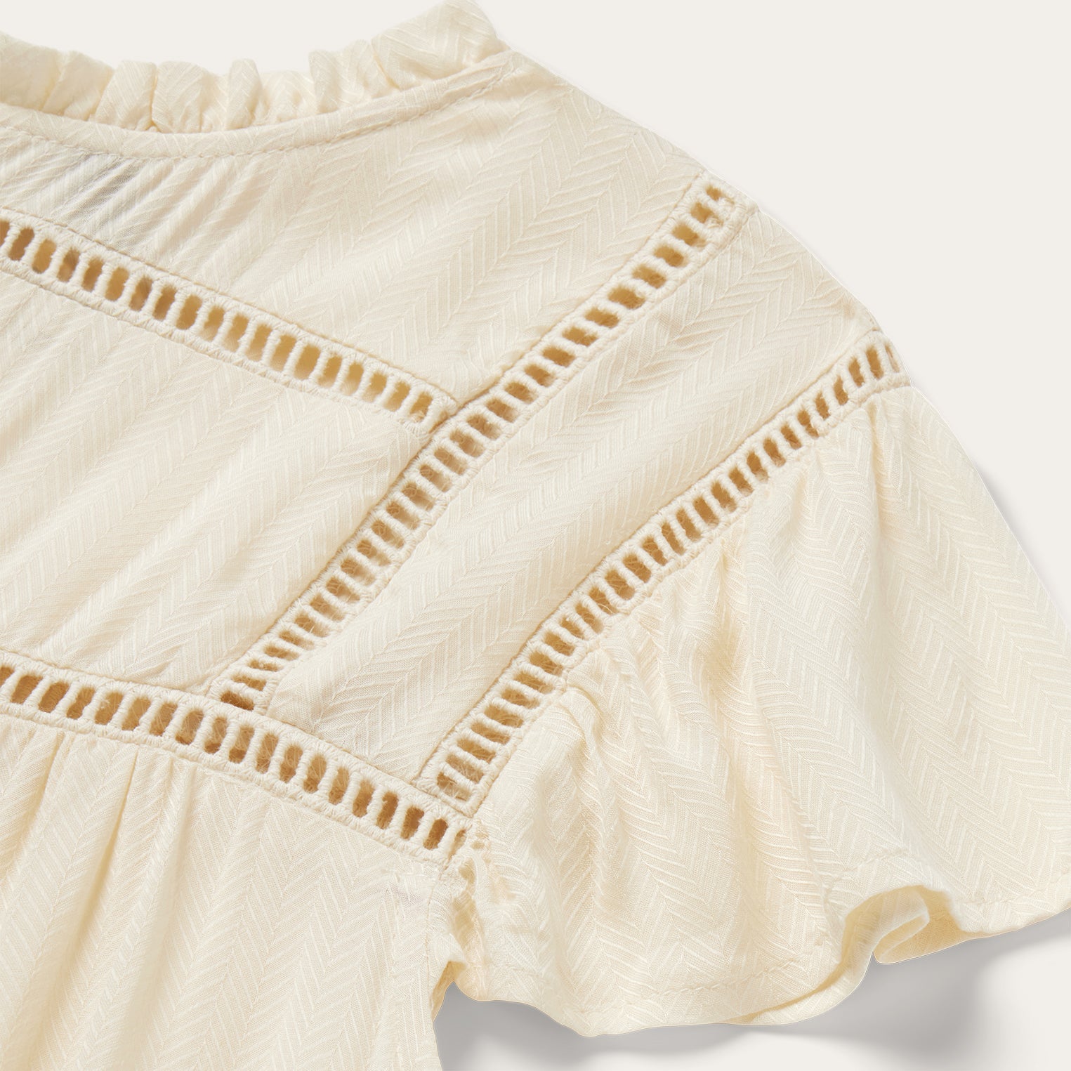 Cream Herringbone Blouse White