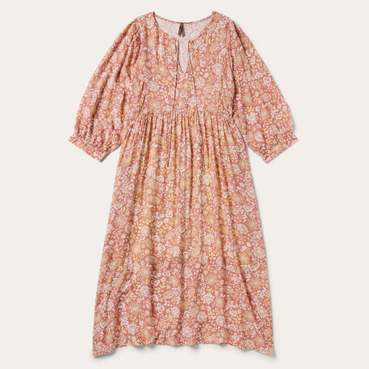 Sunset Floral Print Rayon Dress Pink