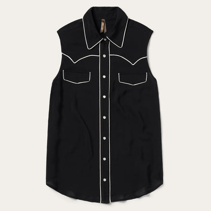 Black Sleeveless Western Shirt Black