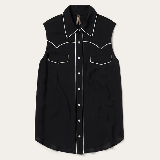 Black Sleeveless Western Shirt Black