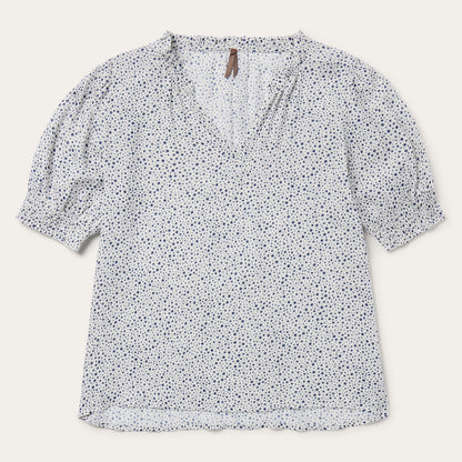 Stars Print Peasant Blouse White