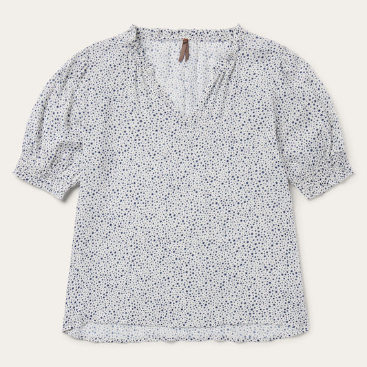 Stars Print Peasant Blouse White