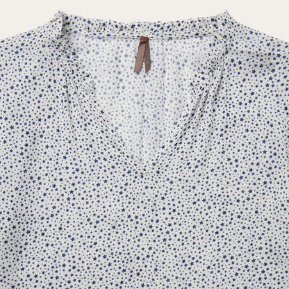 Stars Print Peasant Blouse White