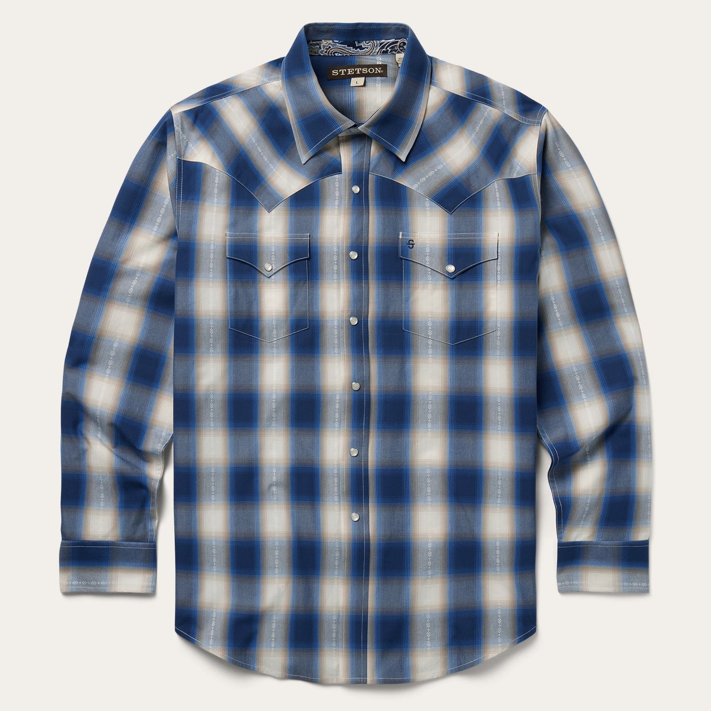 Blue Ombre Plaid Western Shirt Blue