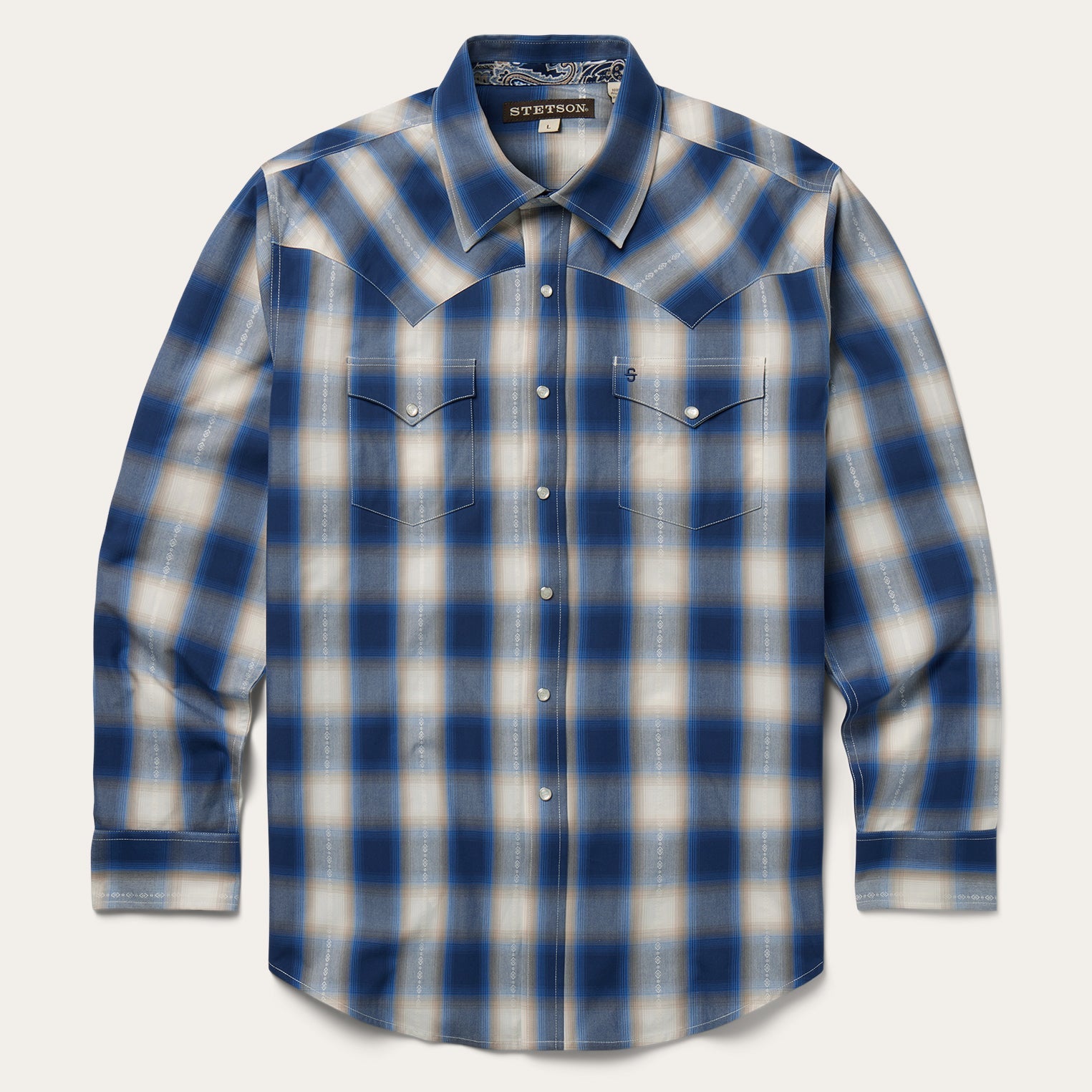 Blue Ombre Plaid Western Shirt Blue