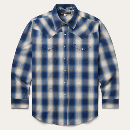 Blue Ombre Plaid Western Shirt Blue