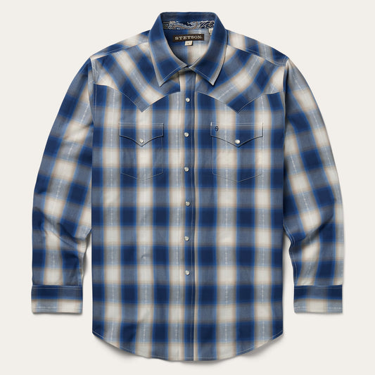Blue Ombre Plaid Western Shirt Blue