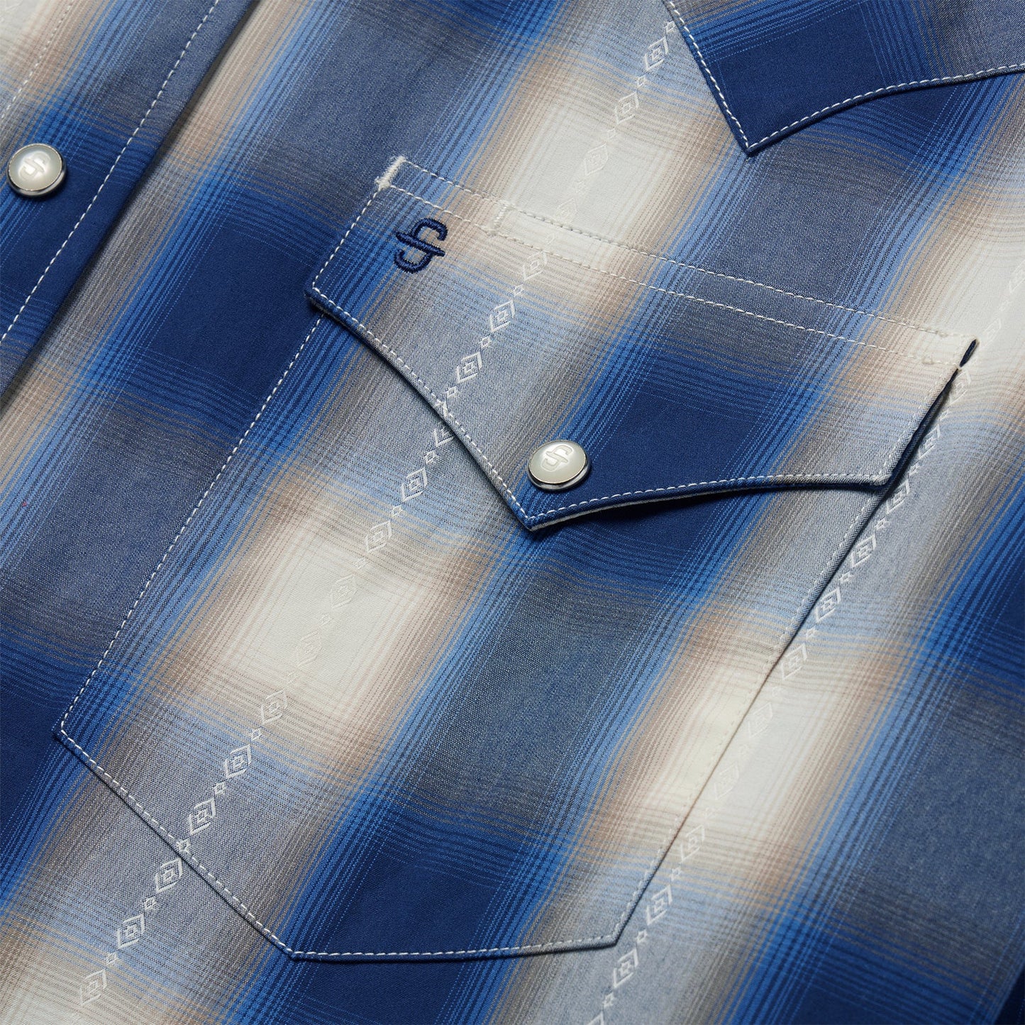 Blue Ombre Plaid Western Shirt Blue
