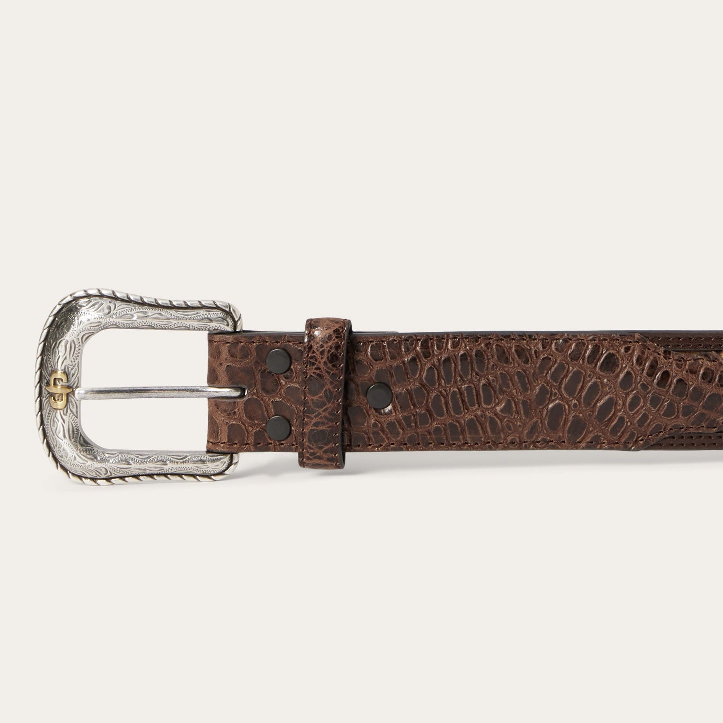 Ostrich Print Croco Embossed Western Tabs Belt Cognac/California Nut