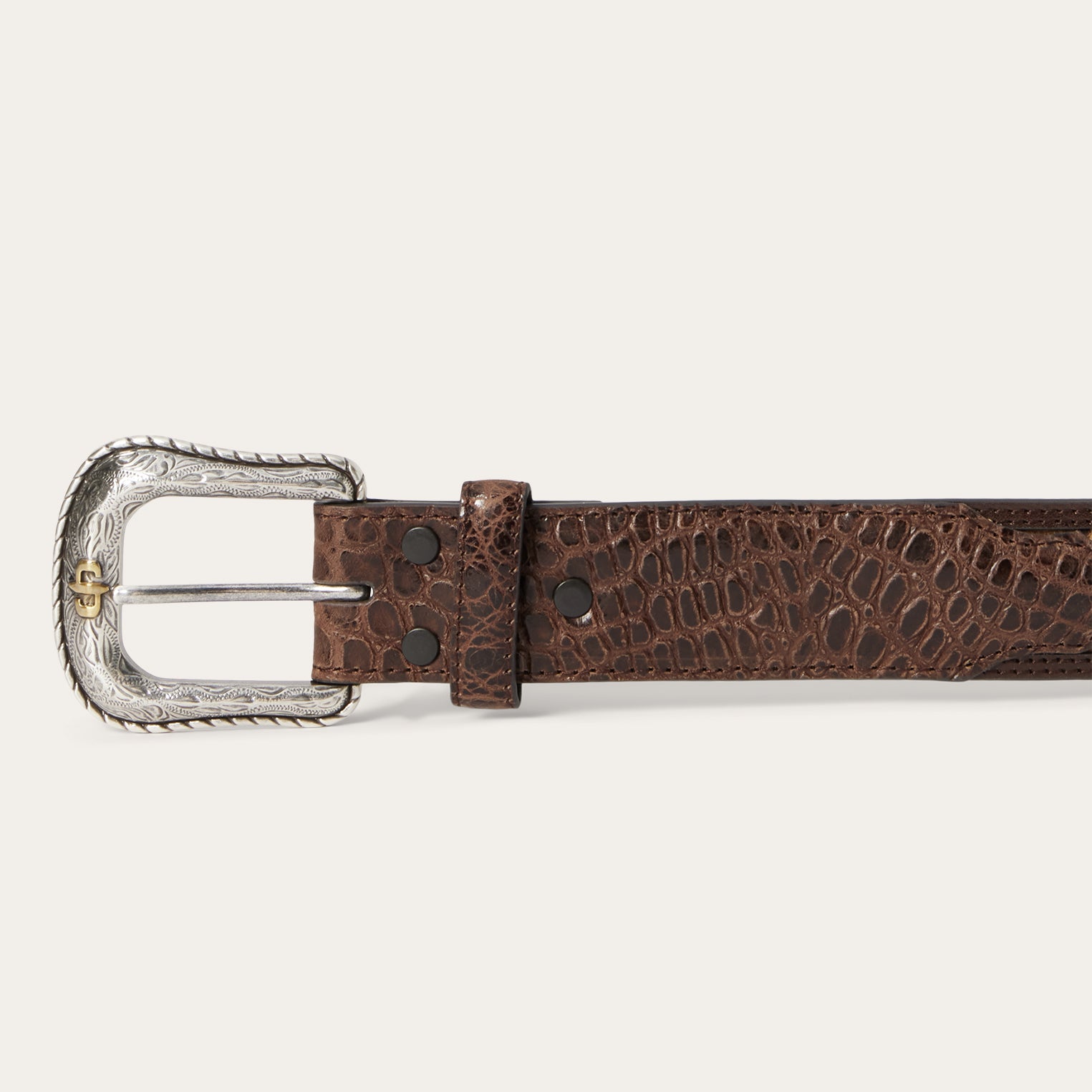 Ostrich Print Croco Embossed Western Tabs Belt Cognac/California Nut