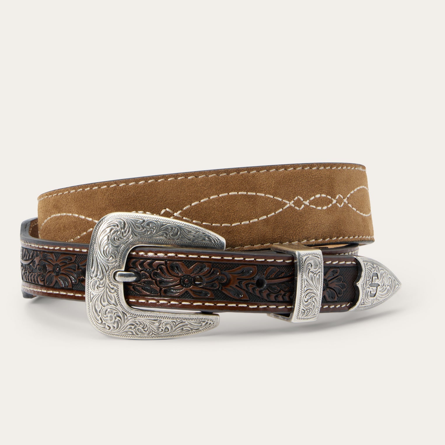 Tooled Tapered Belt Brown/Sand