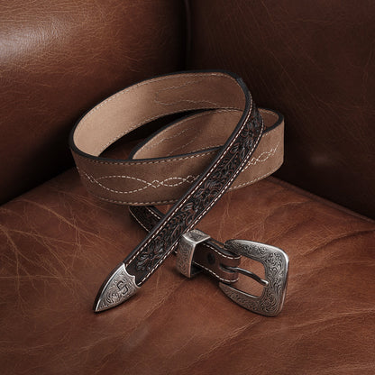 Tooled Tapered Belt Brown/Sand