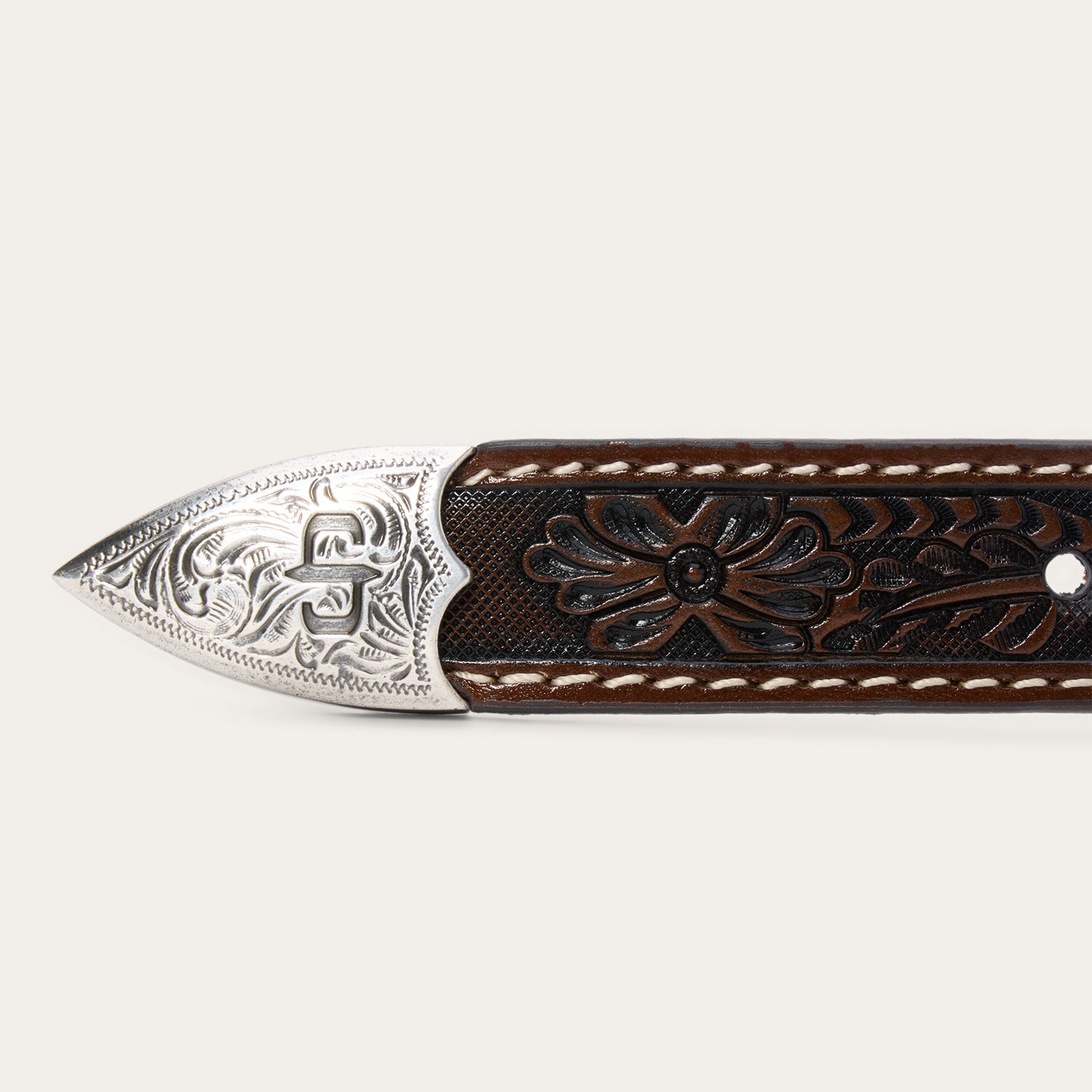 Tooled Tapered Belt Brown/Sand