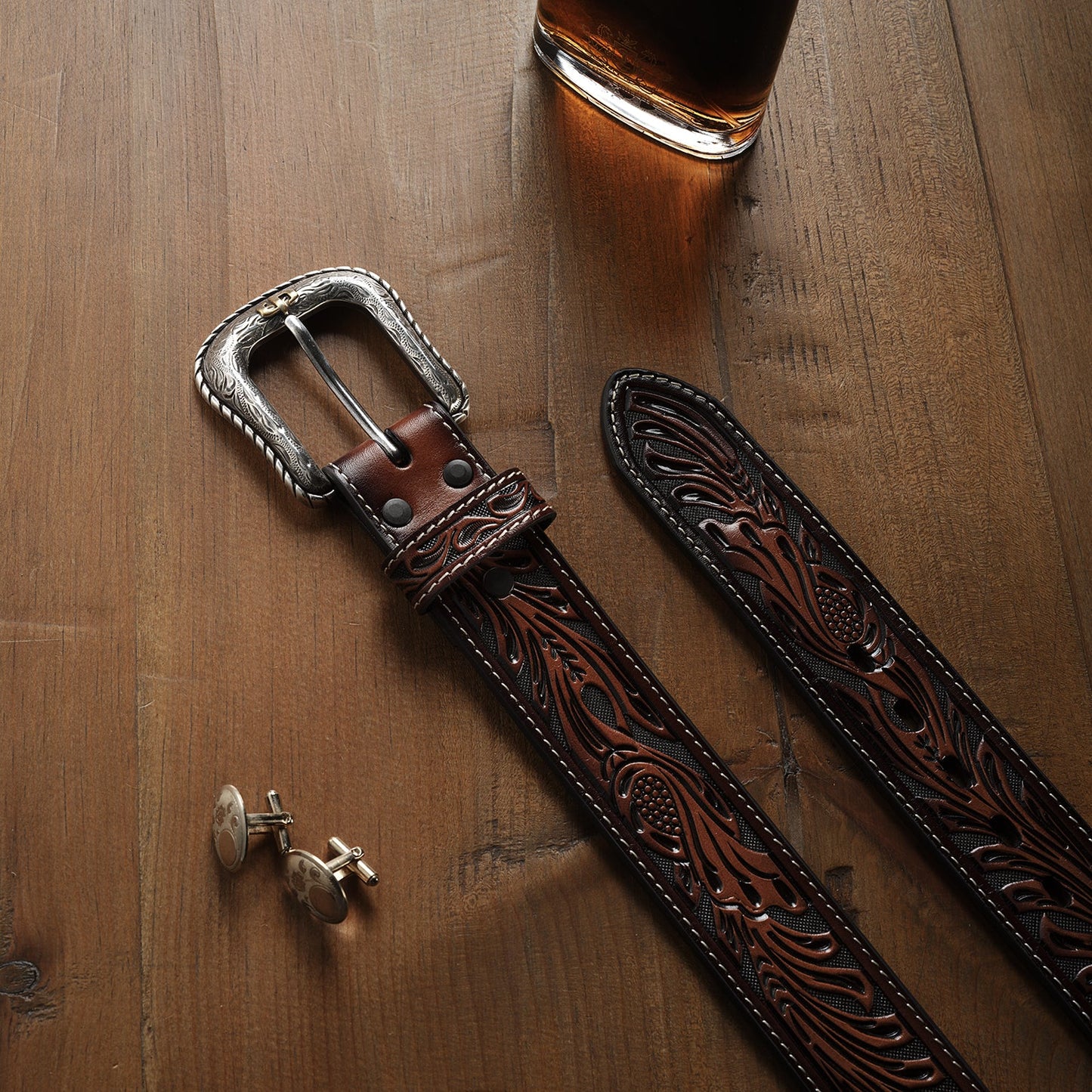 Tooled Belt Dark Brown