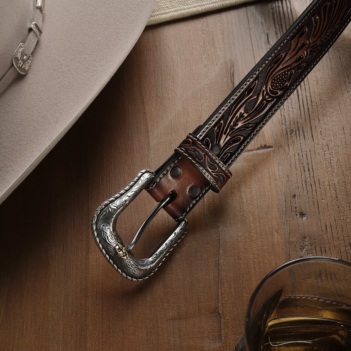 Tooled Belt Dark Brown