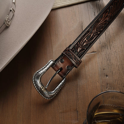 Tooled Belt Dark Brown