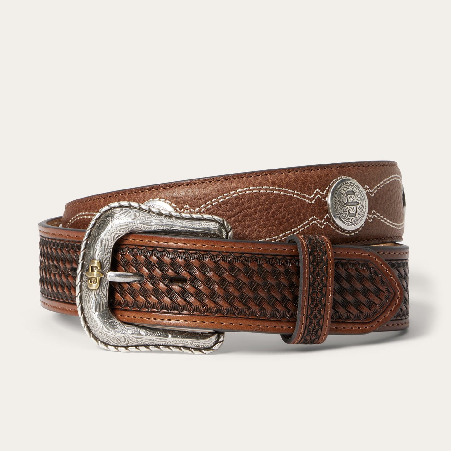 Pebble Leather Basket Weave Tabs Belt Natural/Brown