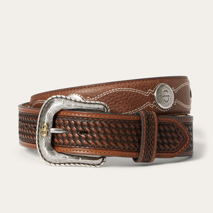 Pebble Leather Basket Weave Tabs Belt Natural/Brown