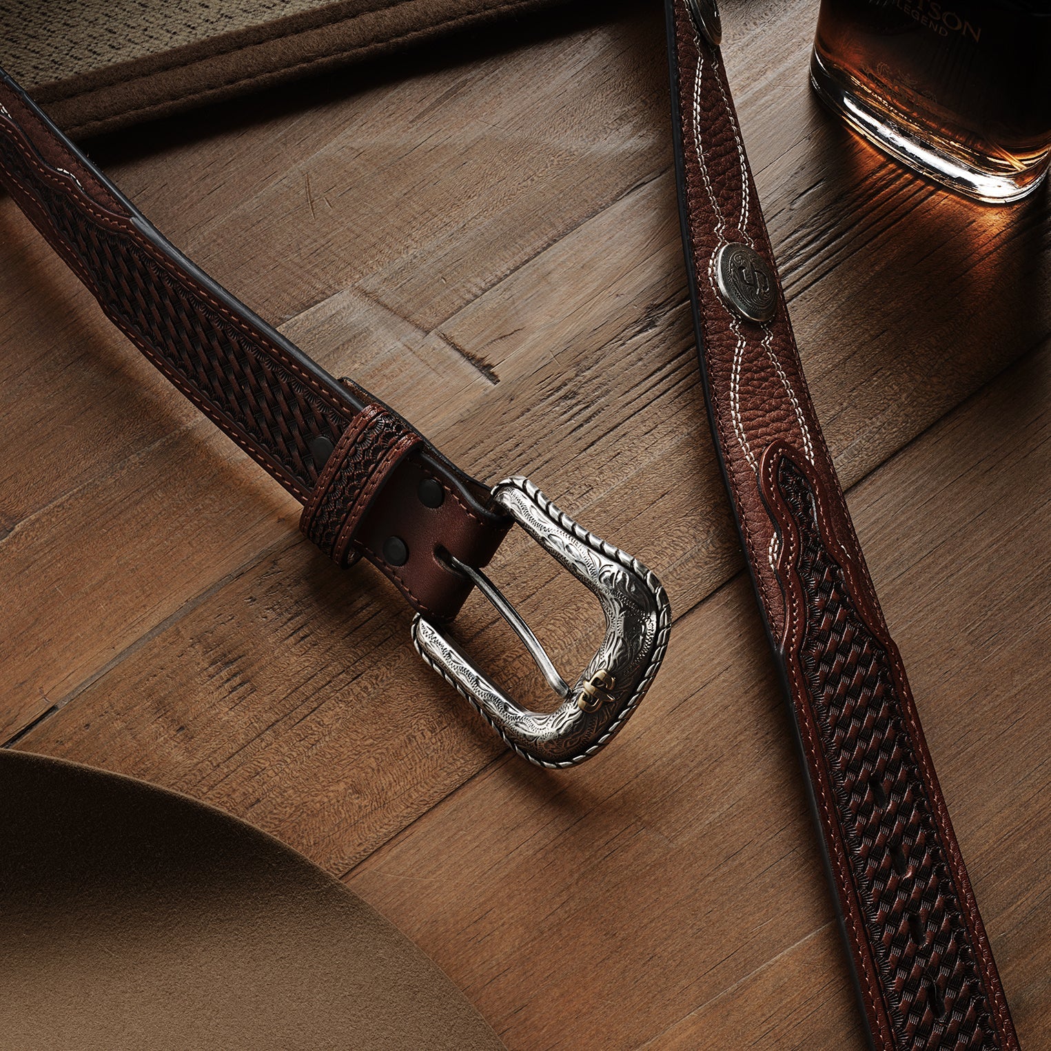 Pebble Leather Basket Weave Tabs Belt Natural/Brown