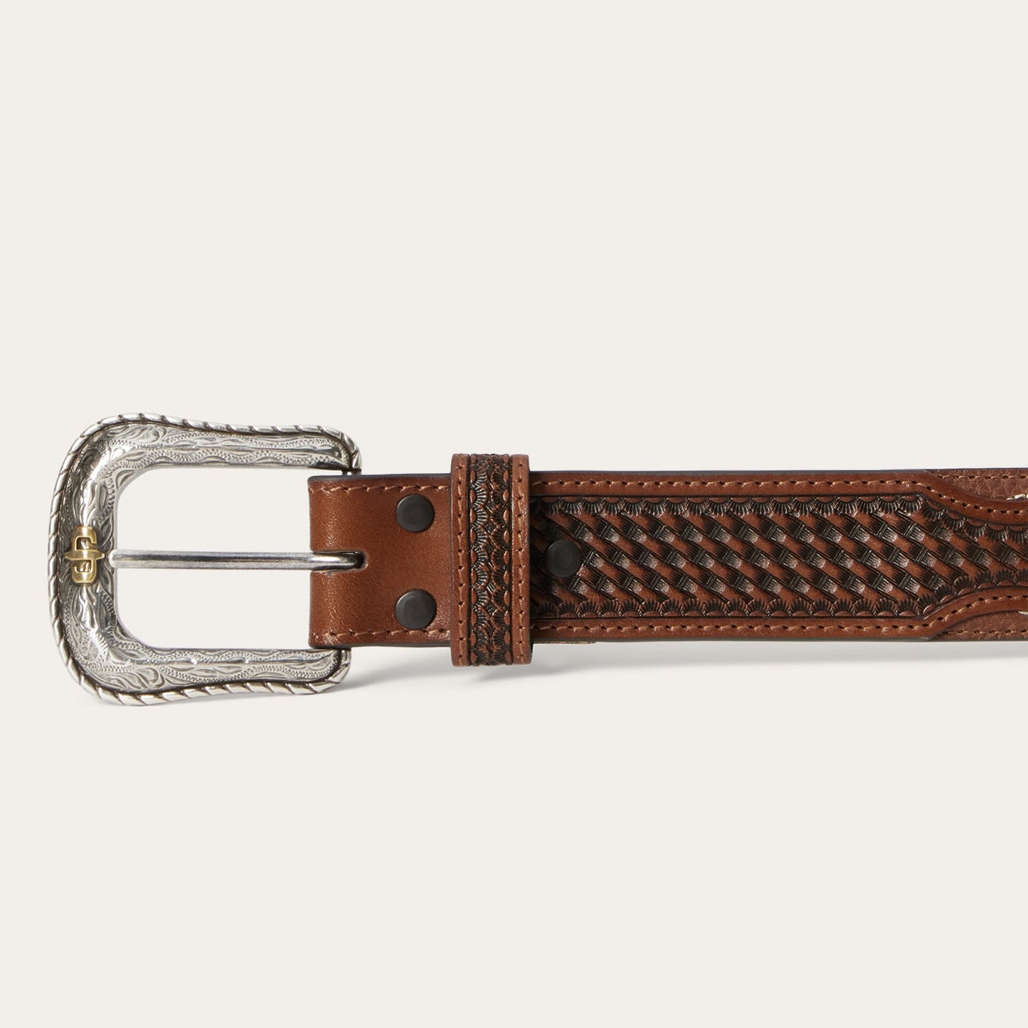 Pebble Leather Basket Weave Tabs Belt Natural/Brown