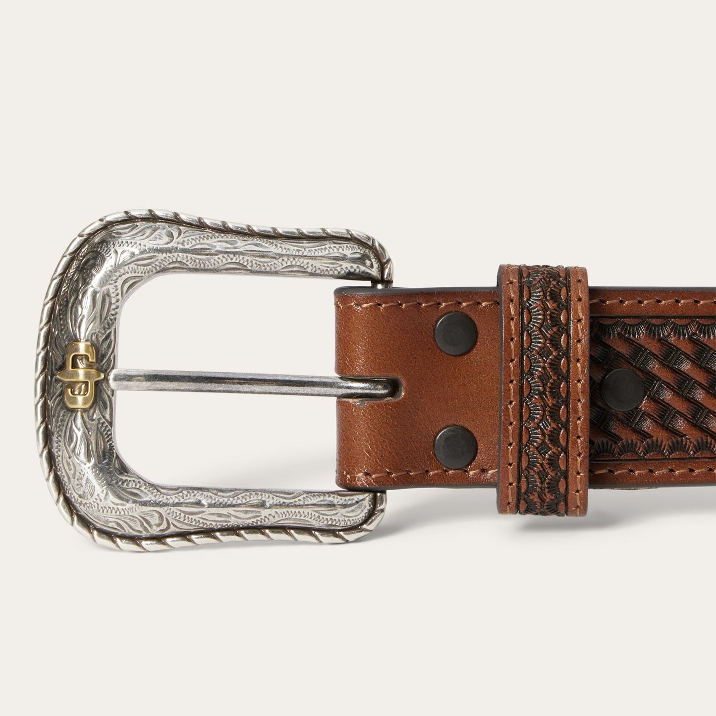Pebble Leather Basket Weave Tabs Belt Natural/Brown