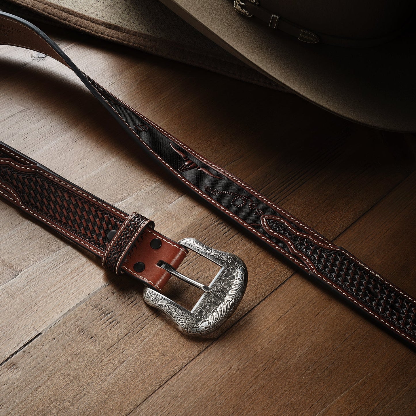 Western Icons Tooled Belt Cognac