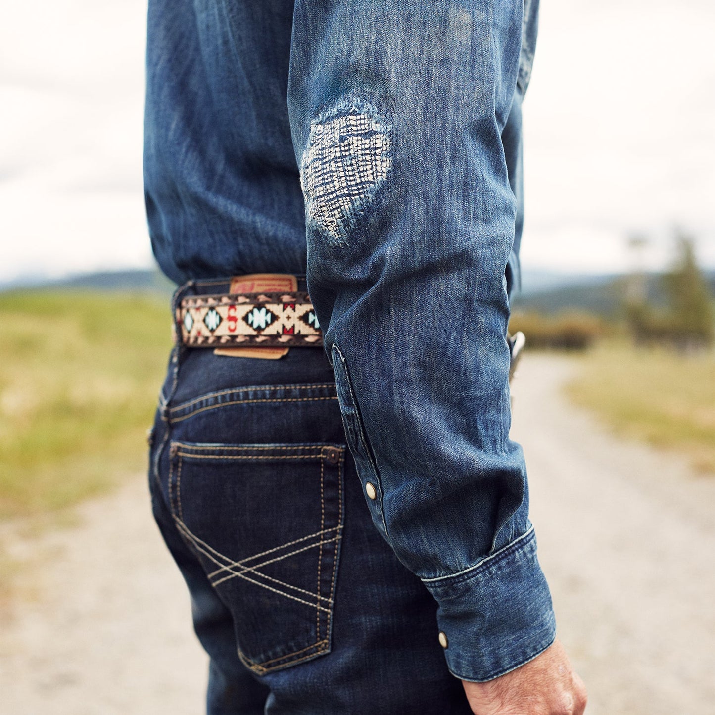 Embroidered Tooled Tab Belt Vintage Brown