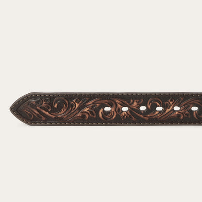 Embroidered Tooled Tab Belt Vintage Brown