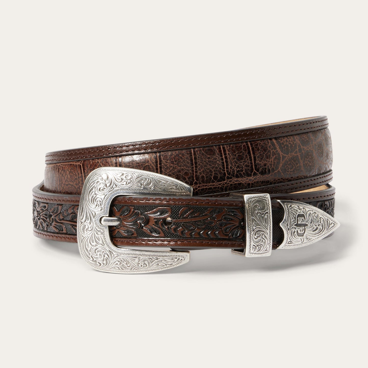 Croco Print Tooled Tapered Belt Brown/Cognac