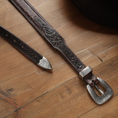 Croco Print Tooled Tapered Belt Brown/Cognac