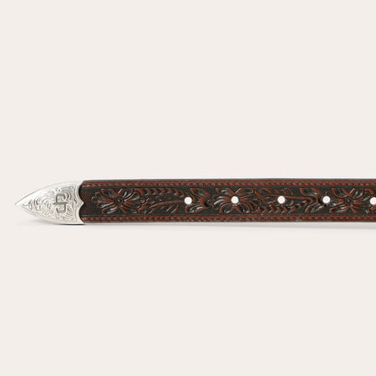 Croco Print Tooled Tapered Belt Brown/Cognac