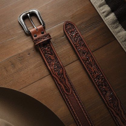 Tooled Tab Belt Cognac