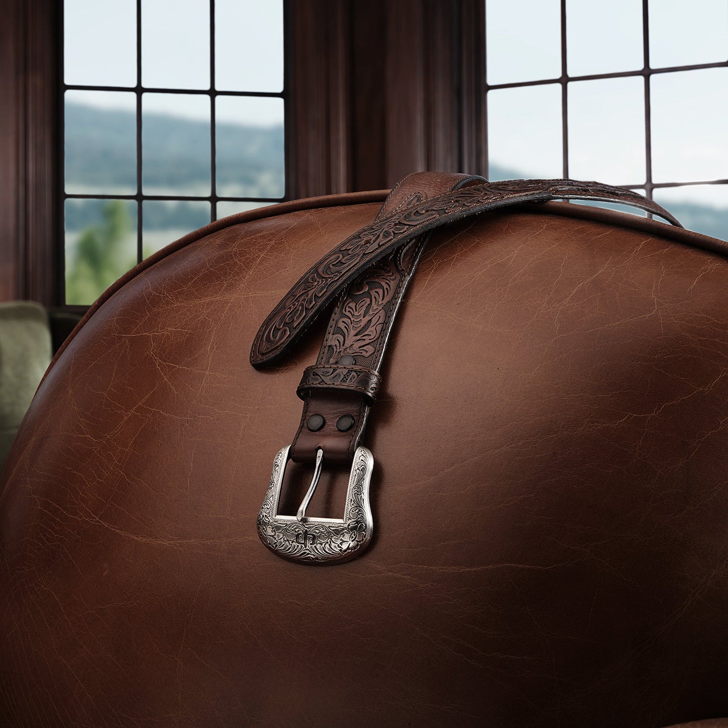 Tooled Tab Belt Cognac