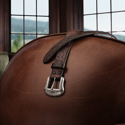Tooled Tab Belt Cognac