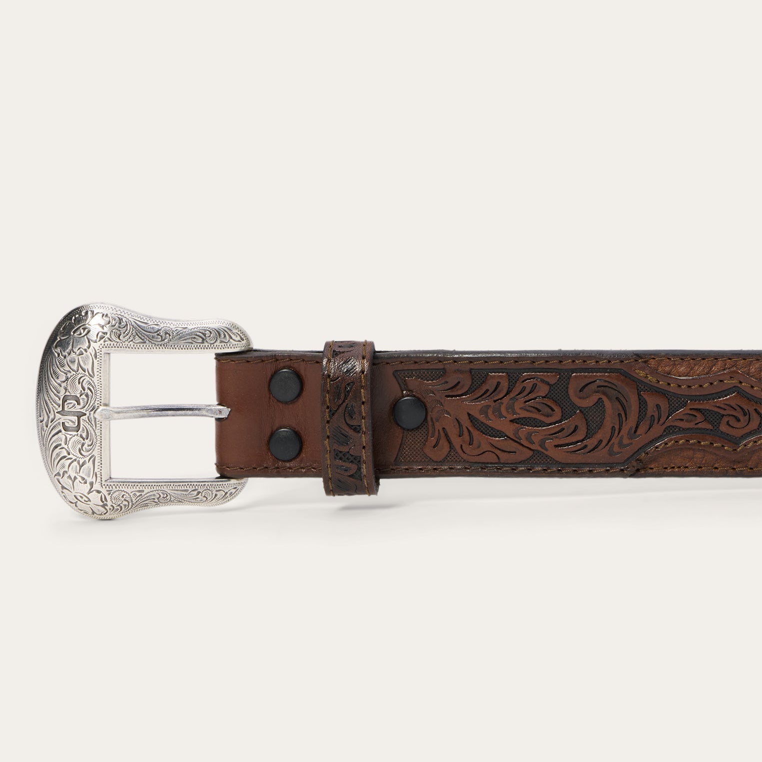 Bison Leather Tooled Tab Belt Hazelnut Bison