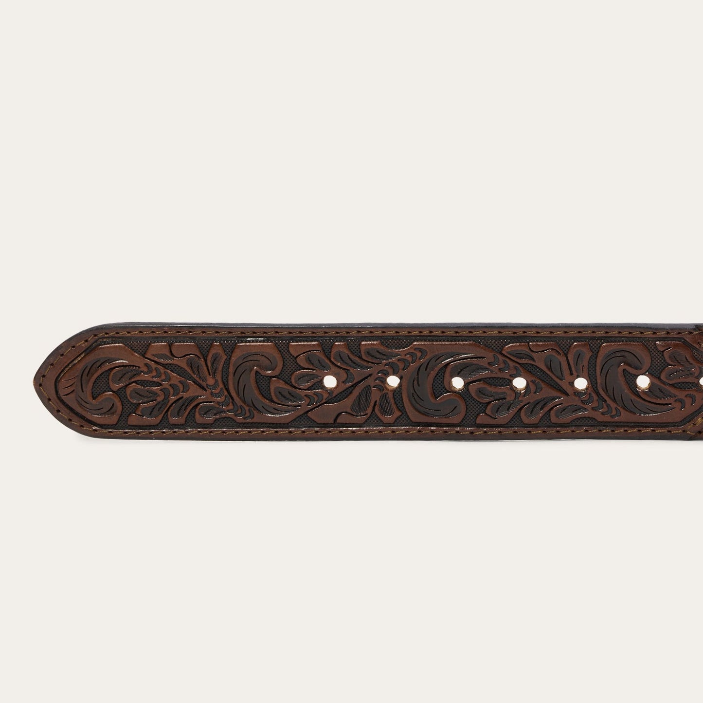 Bison Leather Tooled Tab Belt Hazelnut Bison
