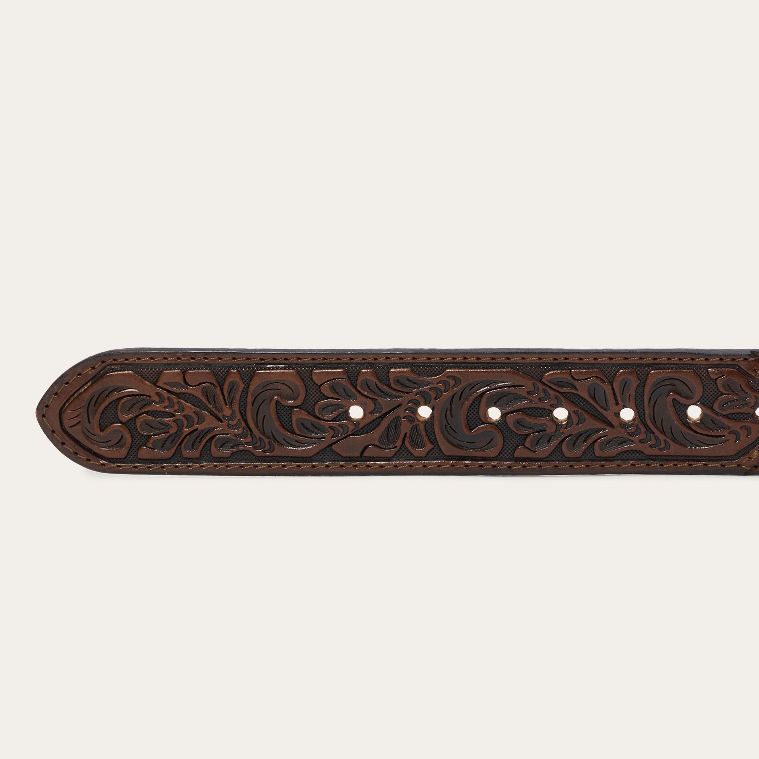 Bison Leather Tooled Tab Belt Hazelnut Bison