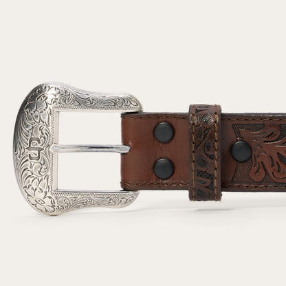 Bison Leather Tooled Tab Belt Hazelnut Bison