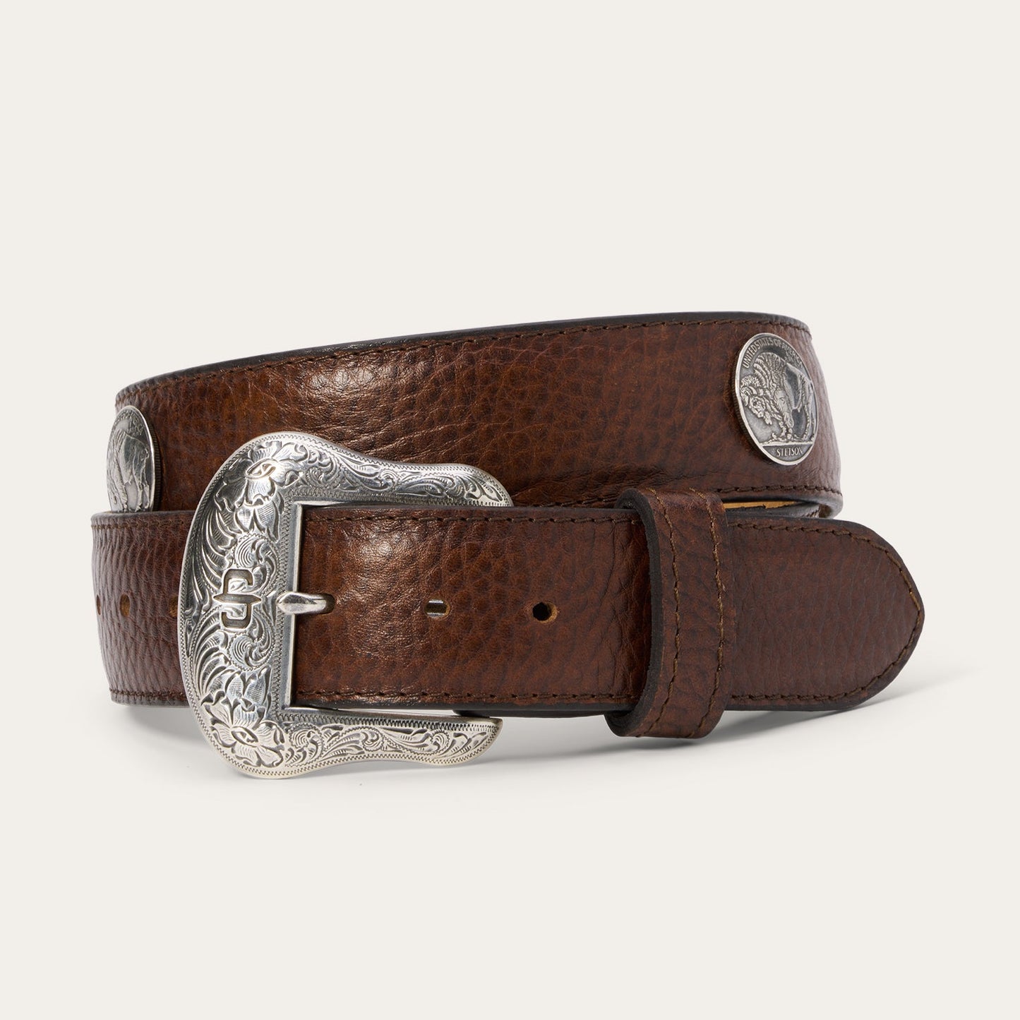 Bison Leather Concho Belt Hazelnut Bison