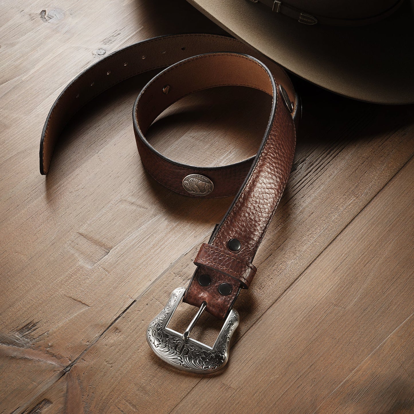 Bison Leather Concho Belt Hazelnut Bison