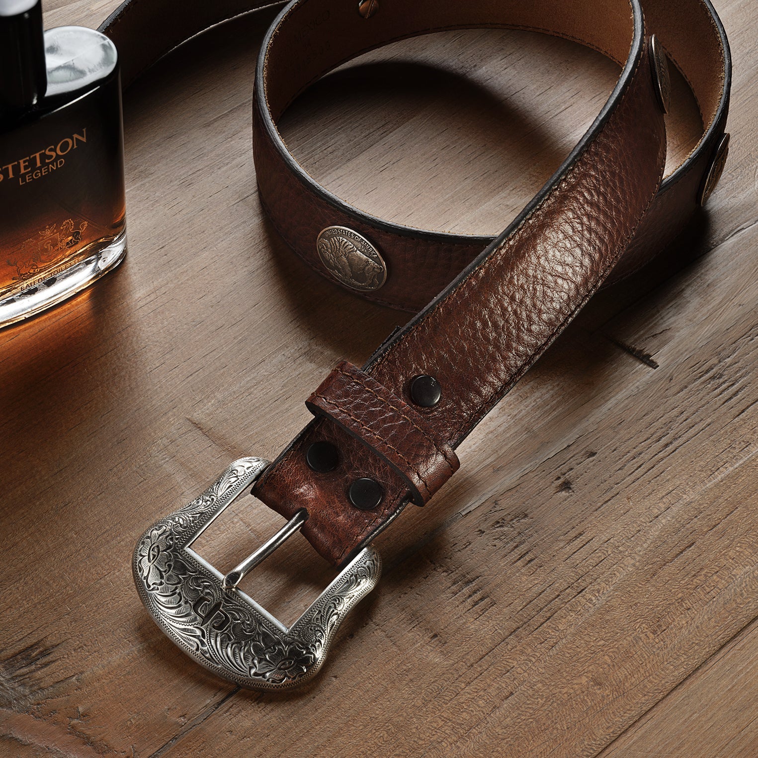 Bison Leather Concho Belt Hazelnut Bison
