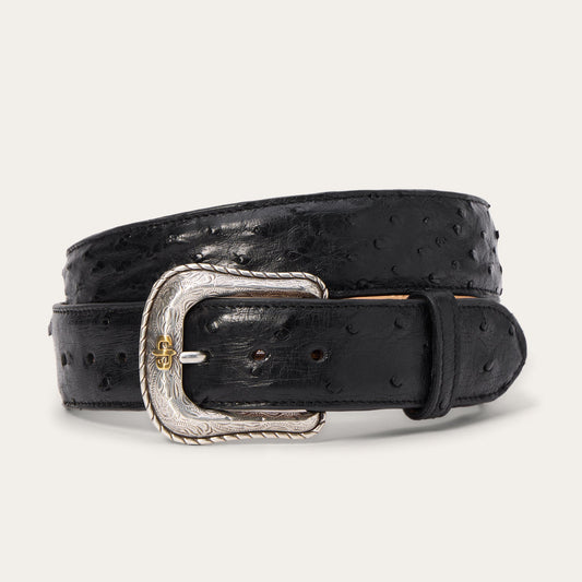 Ostrich Western Tab Belt Black