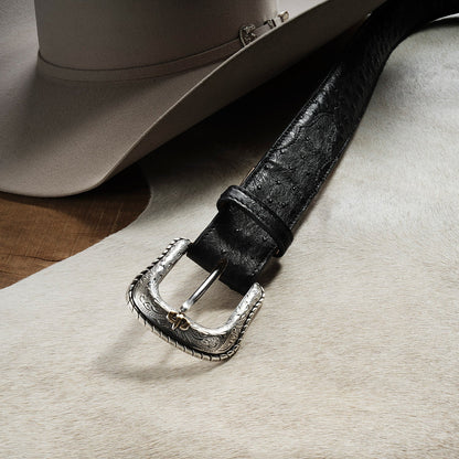 Ostrich Western Tab Belt Black