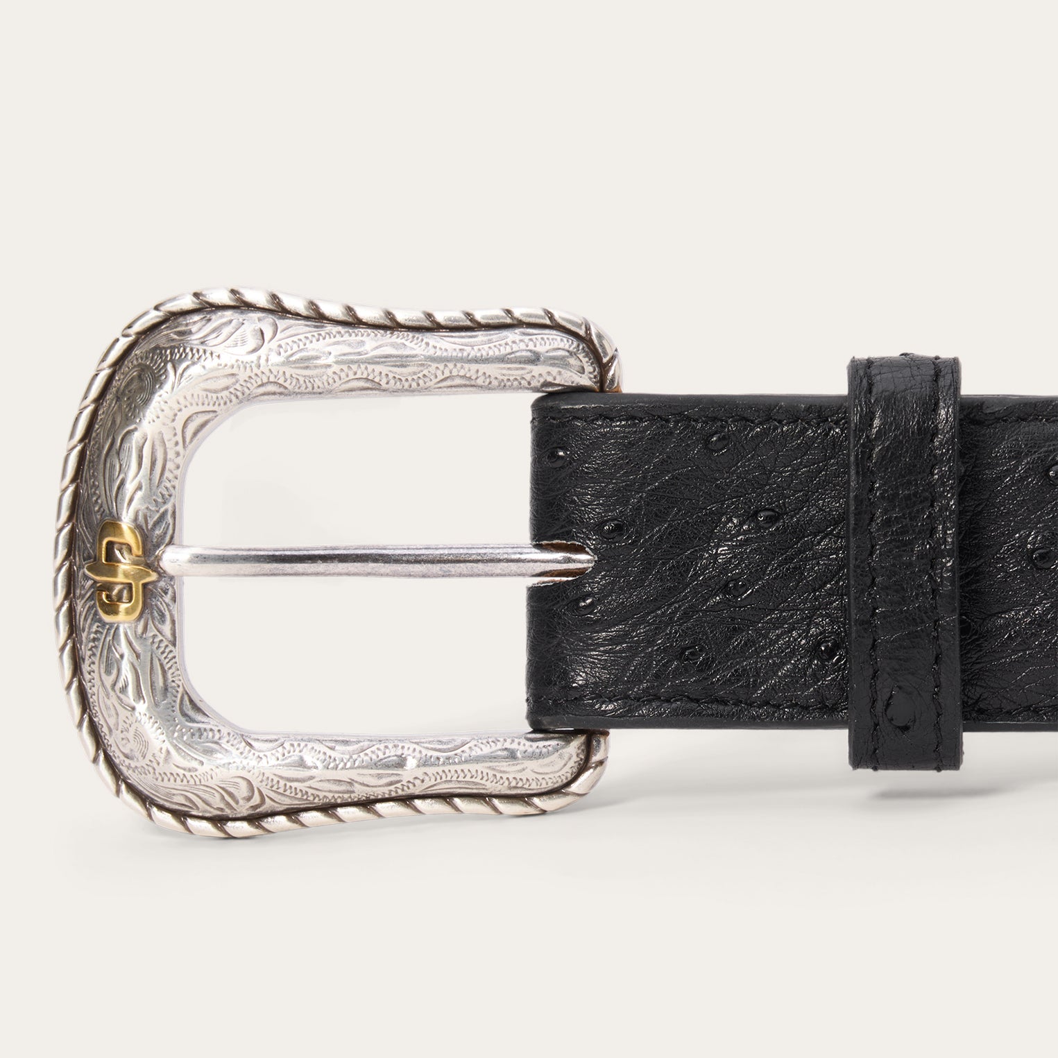 Ostrich Western Tab Belt Black