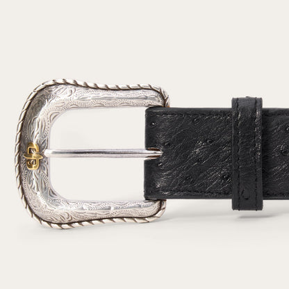 Ostrich Western Tab Belt Black