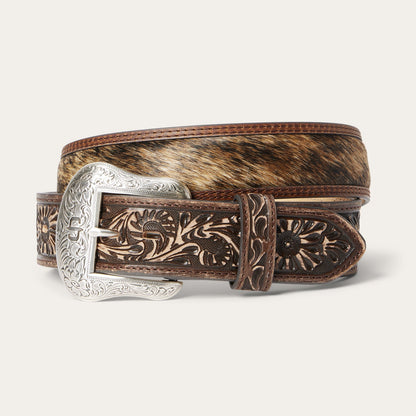 Hair-on-Hide Tooled Tab Belt Vintage/Brown