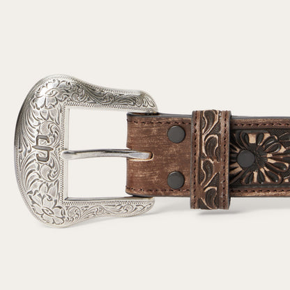 Hair-on-Hide Tooled Tab Belt Vintage/Brown