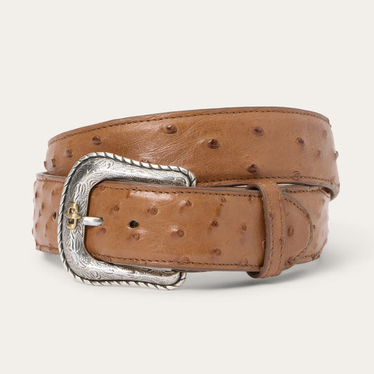 Ostrich Western Tab Belt Antique Cognac
