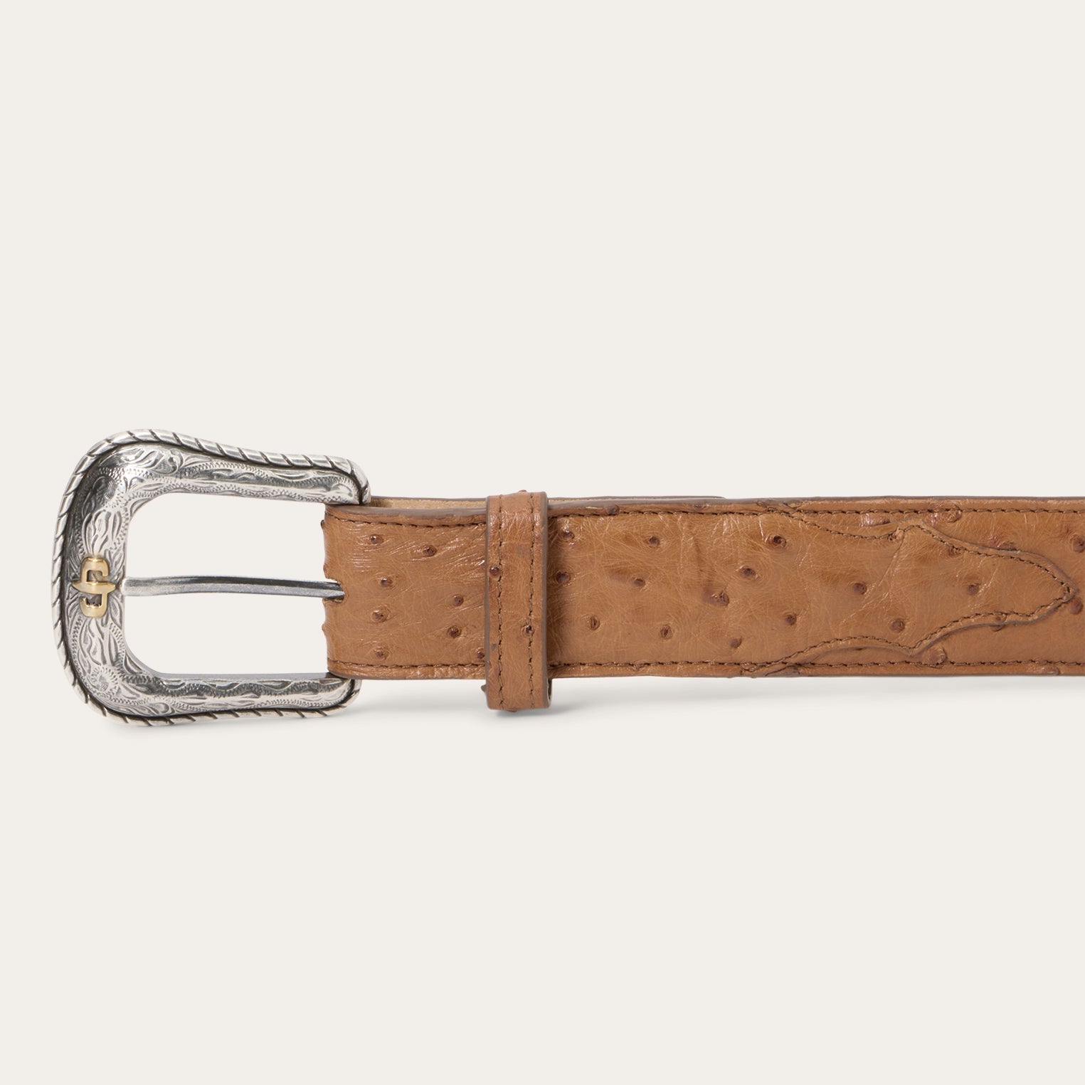 Ostrich Western Tab Belt Antique Cognac