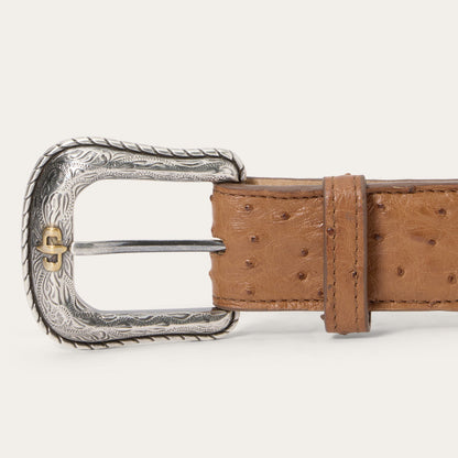 Ostrich Western Tab Belt Antique Cognac